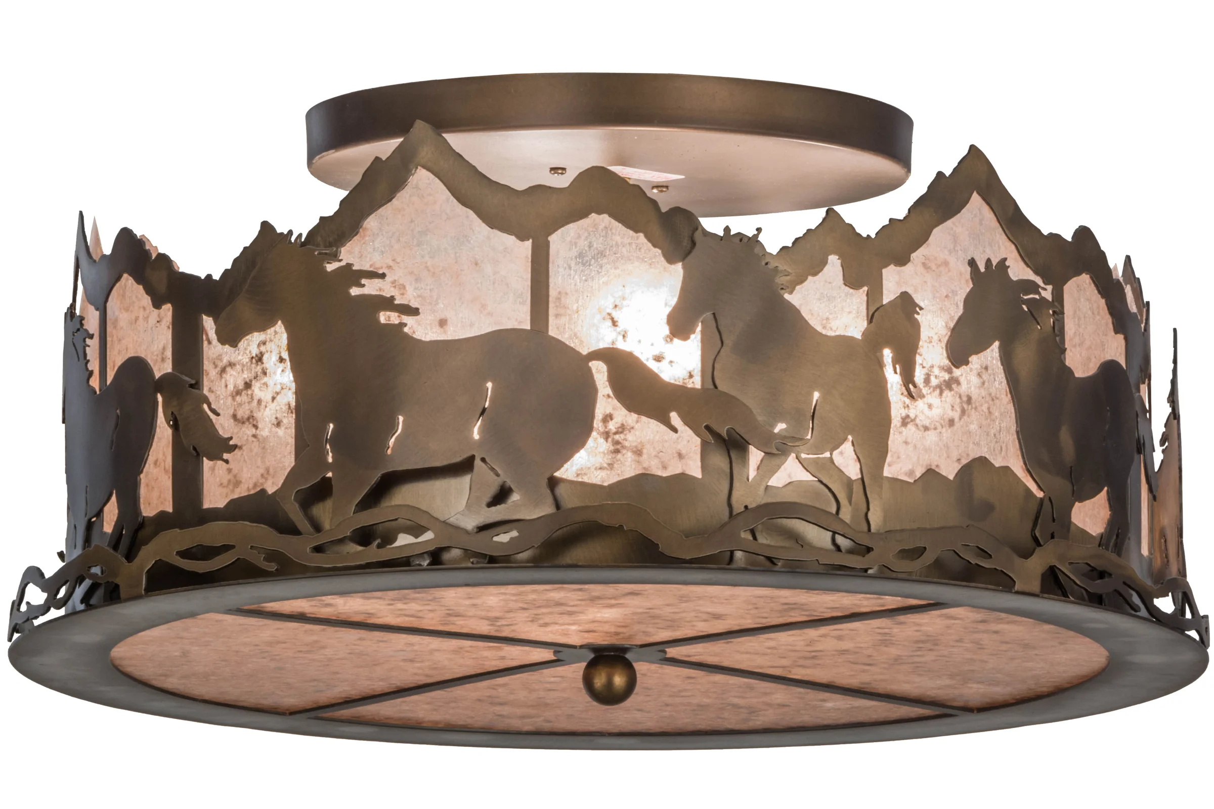Running Horses Four Light Flushmount in Antique Copper