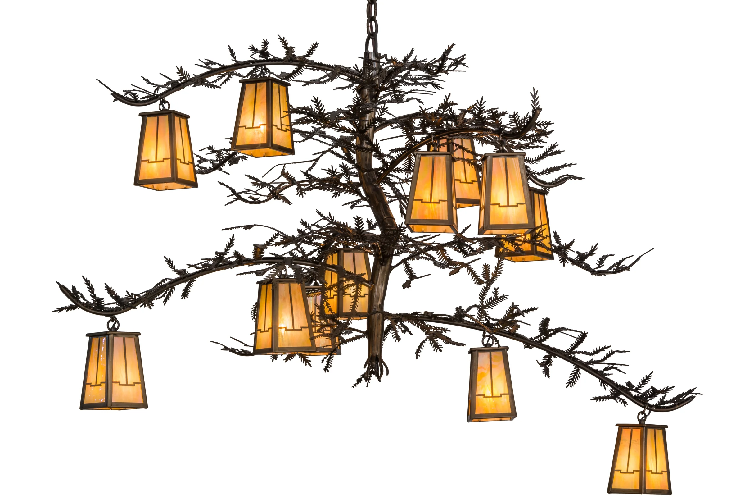 Pine Branch 12 Light Chandelier in Antique Copper