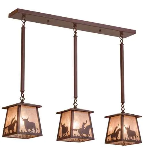 37"L Cowboy & Steer 3 LT Island Pendant