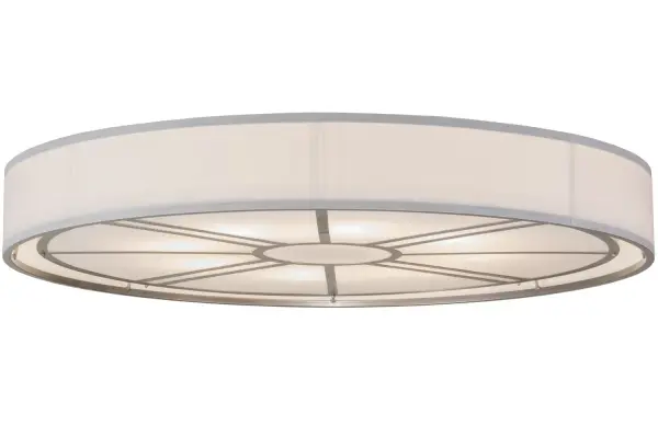 Cool, clean and architecturally designed to complement any style of interiors, this Cilindro fixture is designed with Linen fabric, along with a Statuario Idalight diffuser featuring a dynamic geometric design on the bottom with hardware hand finished in Nickel. Custom sizes, styles and colors are available. The fixture is handcrafted in the USA at our manufacturing facility in Yorkville, NY. The ceiling fixture is UL and cUL listed for dry and damp locations. Collection: Cilindro Finish: Nickel Glass: Linen Textrene And Statuario Idalight Width: 60.00" Height: 8.00" Length: 60.00" Weight: 71.00 lb Number of Bulbs: 8 Maximum Wattage: 60.00 W Bulb Type: A19 Bulb Base: E26 Material: Steel Country of Origin: USA Safety Listing: Damp Safety Rating: Damp