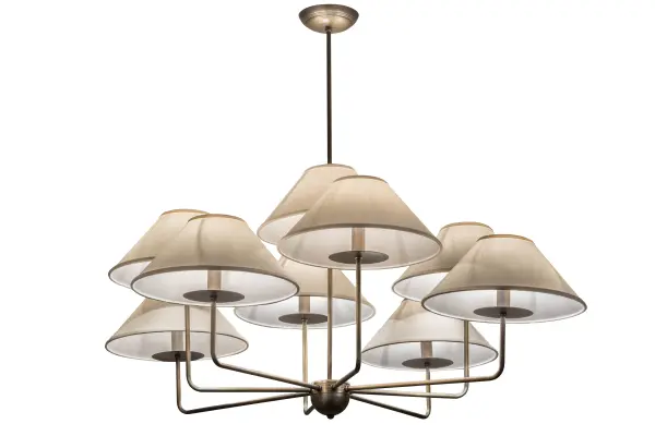 Make an elegant; eye-catching statement with the Annacostia chandelier. Designed with nine Ivory Textrene shades crowning complementary faux candlelights on smooth bobeches; this Antique Brass chandelier will mesmerize your home or business from Milwaukee; Wisconsin; to Avalon; California; to Paia; Hawaii. The Annacostia 9 Light Chandelier is included in our American-made; American-designed; handcrafted Modern Lighting Collection and manufactured in Yorkville; New York. UL & cUL listed for dry and damp locations; however; we do not recommend installing it in spaces that experience a large amount of moisture due to the fabric shades.
