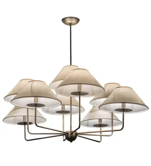 Make an elegant; eye-catching statement with the Annacostia chandelier. Designed with nine Ivory Textrene shades crowning complementary faux candlelights on smooth bobeches; this Antique Brass chandelier will mesmerize your home or business from Milwaukee; Wisconsin; to Avalon; California; to Paia; Hawaii. The Annacostia 9 Light Chandelier is included in our American-made; American-designed; handcrafted Modern Lighting Collection and manufactured in Yorkville; New York. UL & cUL listed for dry and damp locations; however; we do not recommend installing it in spaces that experience a large amount of moisture due to the fabric shades. - alternate view