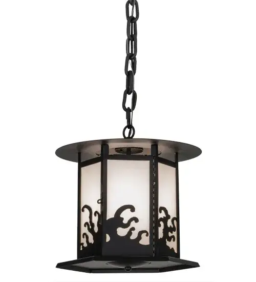 Highlighted with a dramatic wave-like design and a classic profile, this Wellen Lantern is the perfect ceiling pendant for interiors and covered porches and decks. The hardware, frame and accents are shown in a Black Textured finish while the diffuser features Statuario Idalight. This pendant is crafted by the highly skilled hands of our artisans in the Yorkville, New York in the USA. Custom styles, sizes and colors are available, as well as dimmable energy efficient lamping options such as LED. The 13-inch wide lantern is UL and cUL listed for damp and dry locations. Collection: Wellen Finish: Black Metal Glass: Black/White Acrylic Sb Out Width: 13.00" Height: 19.00" Length: 13.00" Weight: 12.00 lb Number of Bulbs: 1 Maximum Wattage: 60.00 W Bulb Type: A19 Bulb Base: Medium Material: Steel Country of Origin: USA Safety Listing: Damp Safety Rating: Damp