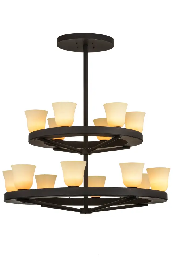 Create a warming; welcoming effect with this distinctive fixture for an entryway; grand dining room or lobby. The transitional 2-Tier Chandelier features the charm of restoration-styled Tawnyrock Idalight bell shades paired with the strength of solid steel rings finished in a deep Dark Roast finish. The fixture is custom crafted by skillful artisans in our 180;000 square foot manufacturing facility in Yorkville; New York. Custom sizes; styles; colors and dimmable energy efficient lamping options are available. The pendant is UL and cUL listed for dry and damp locations.