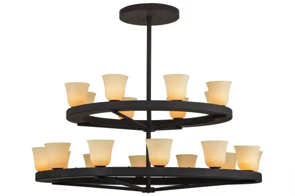Create a warming; welcoming effect with this distinctive fixture for an entryway; grand dining room or lobby. The transitional 2-Tier Chandelier features the charm of restoration-styled Tawnyrock Idalight bell shades paired with the strength of solid steel rings finished in a deep Dark Roast finish. The fixture is custom crafted by skillful artisans in our 180;000 square foot manufacturing facility in Yorkville; New York. Custom sizes; styles; colors and dimmable energy efficient lamping options are available. The pendant is UL and cUL listed for dry and damp locations.