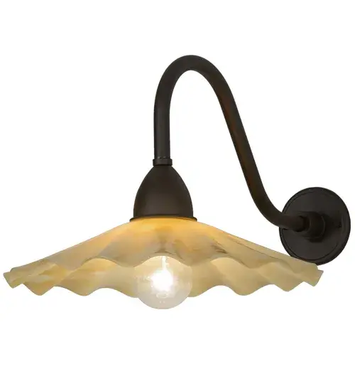 Creating an eclectic lighting design to complement a wide range of interior decor; Galatia features scalloped Beige art glass which was formed in a high-firing kiln. The fixture's gooseneck arm and backplate are finished in an Oil Rubbed Bronze. For a specific look; designers and end users can select from a variety of hardware styles; finishes and glass colors. Custom crafted in Yorkville; New York. - alternate view