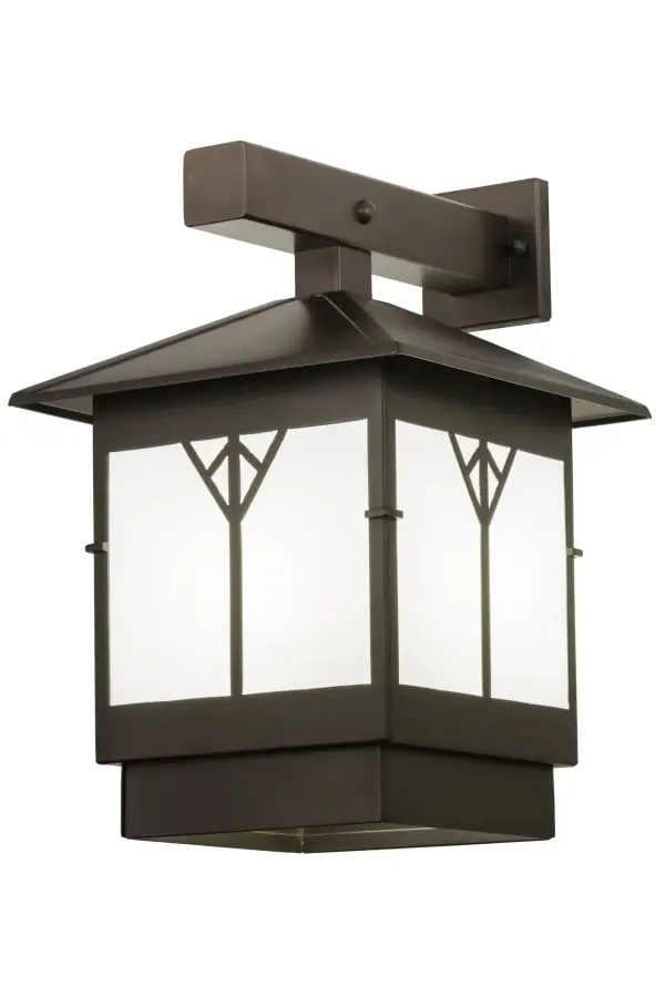 A bold and distinctive design comes to light with hints of Mission styling, perfect illumination and styling for the interiors and exteriors in homes, retailers, restaurants and other commercial settings. Dramatic geometric styling is featured on a Statuario Idalight diffuser which is incorporated into this Bronze powdercoat finished sconce. Beautiful ambient illumination projects from a customer supplied 20 watt, medium base LED A19 lamp. Handcrafted in the USA, this indoor/outdoor fixture is available in custom sizes, styles, colors and dimmable lamping options. UL and cUL listed for dry, damp and wet locations. Collection: Cumberland Finish: Bronze Glass: Statuario Idalight Width: 12.00" Height: 18.50" Length: 13.50" Weight: 12.00 lb Extension from Wall: 13.50" Number of Bulbs: 1 Maximum Wattage: 15.00 W Bulb Type: A19 Bulb Base: E26 Light Source: LED Material: Steel Country of Origin: USA Safety Listing: Wet Safety Rating: Wet LED