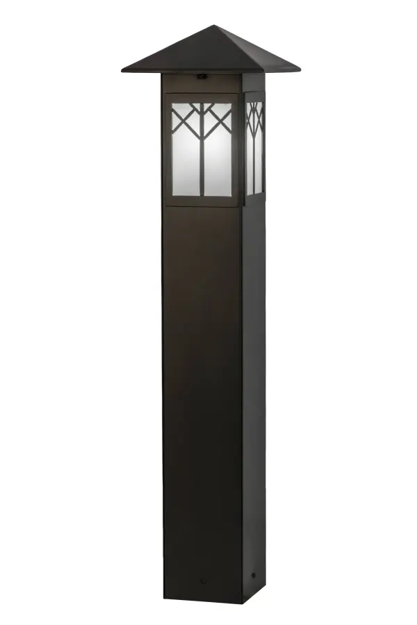 A bold and distinctive design comes to light with hints of Mission styling; perfect illumination and styling for the interiors and exteriors in homes; malls; restaurants and other commercial settings. A dramatic geometric design is featured on a Statuario Idalight diffuser incorporated into this Bronze finished steel bollard. Robust lighting is projected with efficient LED lamping for energy savings; reduced maintenance and long life. Handcrafted in the USA; this indoor/outdoor fixture is available in custom sizes; styles; colors and dimmable lamping options. UL and cUL listed for dry; damp and wet locations.