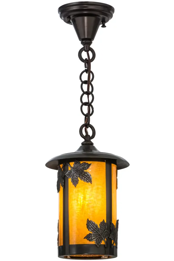 Custom crafted of Solid Brass for beautiful indoor and outdoor lighting applications. This handsome cylindrical styled lantern is designed with Honey Art Glass featuring stunning Maple Leaf accents with matching hardware finished in a Craftsman Brown. One of North America's favorite shade and ornamental trees; Maples represent a loving spirit that sharpen our intuition and strengthen our creativity and health. Overall height ranges from 18 to 23 inches as the chain can be easily adjusted in the field. The Fulton Maple Leaf Pendant is included in our American made; American designed handcrafted Craftsman Signature Lighting Series. Manufactured in Yorkville; New York. UL and cUL listed for dry and damp locations.