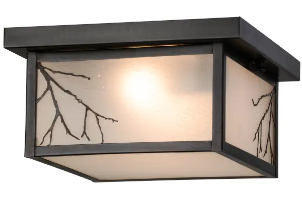 Delicately etched of Solid Brass; a graceful tree branch design is featured with a flat roof profile that is inspired by the Mission movement. This handsome American-made Craftsman Signature style comes to light through Frost Seeded art glass. The hardware and frame are featured in a Craftsman Brown finish. The fixture is designed for both indoor and outdoor applications and handcrafted by Meyda artisans in the Yorkville; New York manufacturing facility.