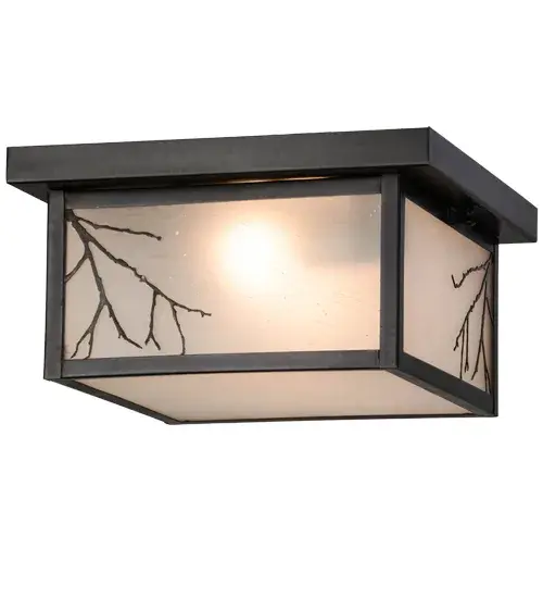 Delicately etched of Solid Brass; a graceful tree branch design is featured with a flat roof profile that is inspired by the Mission movement. This handsome American-made Craftsman Signature style comes to light through Frost Seeded art glass. The hardware and frame are featured in a Craftsman Brown finish. The fixture is designed for both indoor and outdoor applications and handcrafted by Meyda artisans in the Yorkville; New York manufacturing facility. - alternate view