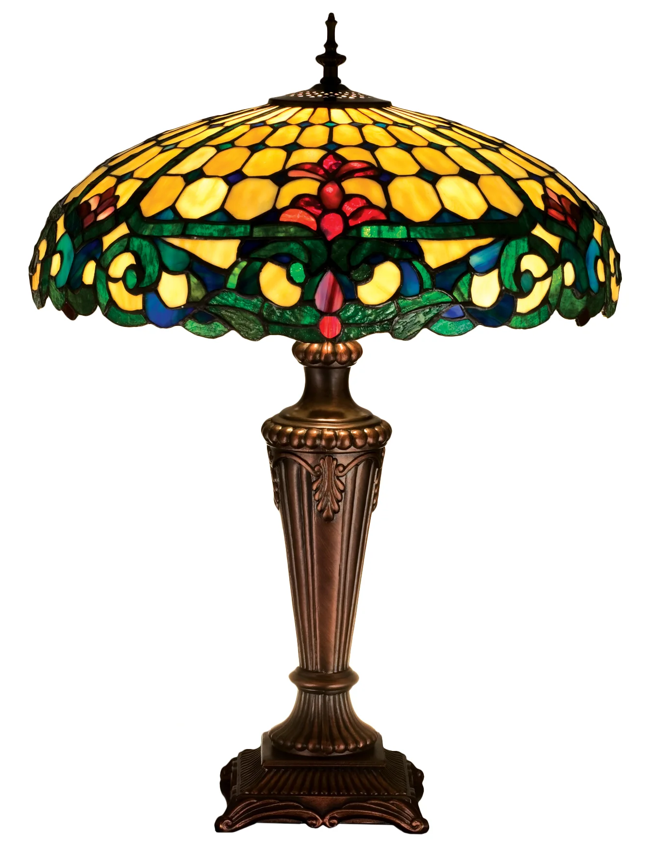 Duffner & Kimberly Colonial Three Light Table Lamp in Beige Burgundy Blue/Green Green