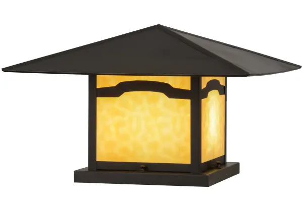 An abstract mountainside design comes to light with this striking Solid Brass pier mount; which features a Beige art glass diffuser. The luminaire is complemented with hardware and accents featured in a warm Craftsman Brown finish. This Craftsman Signature fixture; which is listed for indoor and outdoor lighting applications; is handcrafted by Meyda artisans in our Yorkville; New York manufacturing facility; at the foothills of the glorious Adirondack Mountains. Custom styles; colors and sizes are available; as well as dimmable energy efficient lamping options.