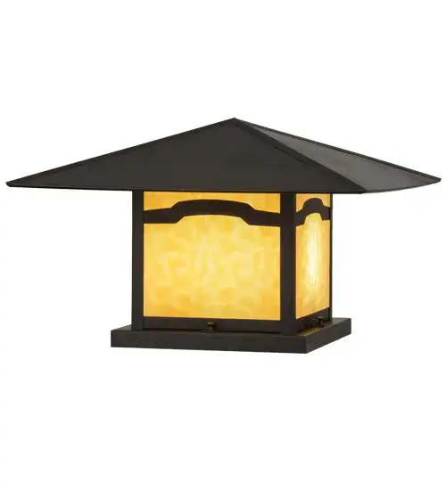 An abstract mountainside design comes to light with this striking Solid Brass pier mount; which features a Beige art glass diffuser. The luminaire is complemented with hardware and accents featured in a warm Craftsman Brown finish. This Craftsman Signature fixture; which is listed for indoor and outdoor lighting applications; is handcrafted by Meyda artisans in our Yorkville; New York manufacturing facility; at the foothills of the glorious Adirondack Mountains. Custom styles; colors and sizes are available; as well as dimmable energy efficient lamping options. - alternate view