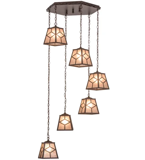 32"W Diamond Craftsman 6 LT Cascading Pendant