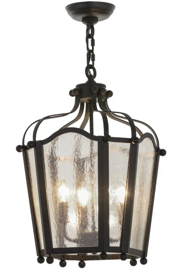 Utilizing a blend of old world craftsmanship and 21st century technology; the ever-popular Citadel brings home unsurpassed quality and appeal. Evoking a dramatic effect; ambient light is diffused through Clear Seeded glass which is complemented with an appealing design and a frame finished in a stunning Black. The fixture is handcrafted by artisans in our American factory in Upstate New York Custom options include various sizes; colors; designs and dimmable energy efficient lamping options.