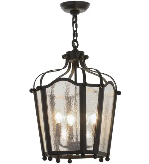 Utilizing a blend of old world craftsmanship and 21st century technology; the ever-popular Citadel brings home unsurpassed quality and appeal. Evoking a dramatic effect; ambient light is diffused through Clear Seeded glass which is complemented with an appealing design and a frame finished in a stunning Black. The fixture is handcrafted by artisans in our American factory in Upstate New York Custom options include various sizes; colors; designs and dimmable energy efficient lamping options. - alternate view