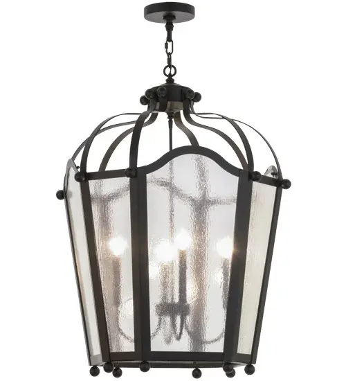 Utilizing a blend of old world craftsmanship and 21st century technology; the ever-popular Citadel brings home unsurpassed quality and value as it is handcrafted by our artisans in an American factory in Upstate New York. Evoking a dramatic effect; ambient light is diffused through Clear Seeded glass which is complemented with an appealing design and a frame finished in a stunning Black. Custom options include various sizes; colors; designs and dimmable energy efficient lamping options. - alternate view