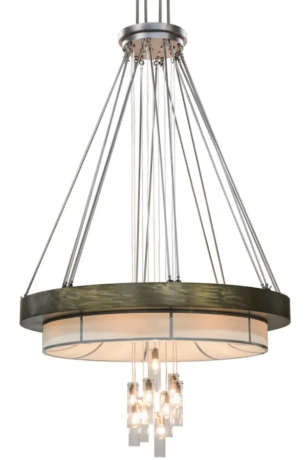 The Cilindro Ventura is designed by Donna Watson-Rossmoore and Patricia Biechler of Donna Watson-Rossmoore Designs of Winter Garden, FL. A hand finished Antique Copper ring embraces a stunning Statuario Idalight diffuser, which is enveloped in Linen Textrene. The diffuser is complemented with straight line accents finished in Extreme Chrome and hardware that is featured in a Pewter finish. The fixture is custom crafted by highly skilled artisans in our 180,000 square foot manufacturing facility in Yorkville, New York. Custom sizes, styles and colors are available, as well as dimmable, energy efficient lamping options. The fixture is UL and cUL listed for damp and dry locations. Collection: Cilindro Finish: Extreme Chrome, Antique Copper,/Pewter Glass: Linen Textrene And Statuario Idalight Width: 72.00" Height: 184.00" Length: 72.00" Weight: 250.00 lb Number of Bulbs: 8 Maximum Wattage: 60.00 W Bulb Type: A15 Bulb Base: E26 Material: Steel Country of Origin: USA Safety Listing: Damp Safety Rating: Damp