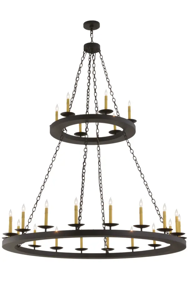 Blending an elegant old world style with a Gothic revival look; Loxley is custom crafted with two tiers of 24 Faux Ivory candlelights on a decorative steel frame that is hand finished in Black.The fixture is ideal for illuminating dining areas; conference tables; lobbies and other residential and commercial spaces.Loxley is handcrafted by Meyda artisans in the USA in our manufacturing facility in Yorkville; New York. Custom colors; styles and sizes are available; as well as dimmable energy efficient lamping options.