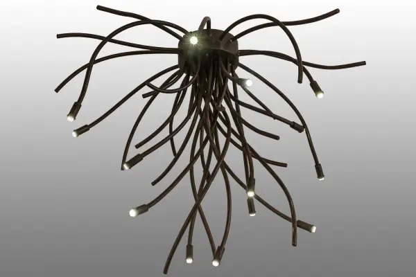 Samara is a modernist design incorporating advanced lighting technology. Making a unique, extraordinary design statement for any residential or commercial setting, this ceiling fixture reveals an array of Delmonico Bronze finished tube arms, revealing Integral LEDs. Energy saving LEDs deliver maximum energy savings, reduced maintenance and a long life span. Custom sizes, styles, colors and lamping options are available. Dimmable lamping options are available. The 40-inch wide fixture is UL and cUL listed for dry and damp locations. Collection: Samara Finish: Delmonico Bronze Width: 40.00" Height: 30.00" Length: 40.00" Weight: 12.00 lb Number of Bulbs: 15 Maximum Wattage: 1.20 W Bulb Type: G18 Bulb Base: BAY15D Light Source: LED Color Temperature: 3500 K Material: Steel Country of Origin: USA Safety Listing: Damp Safety Rating: Damp LED