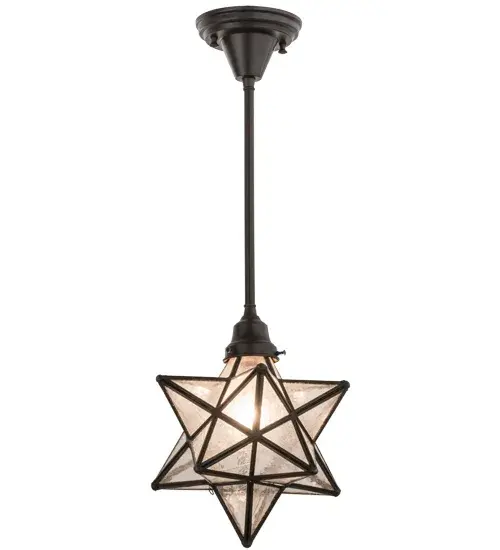 Grace your home with this timeless ceiling fixture; which is hand crafted of Clear Seeded glass and hardware featured in a Craftsman Brown finish. This pendant is damp listed for interior applications and to illuminate covered porches and screened patios. Dating back to Europe hundreds of years ago; the star was used to protect your home and bring good luck to your family. Custom crafted in our Yorkville; New York manufacturing facility; this pendant is available in custom sizes; styles; colors and energy efficient lamping options.