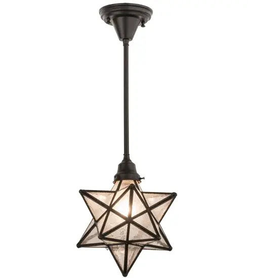 Grace your home with this timeless ceiling fixture; which is hand crafted of Clear Seeded glass and hardware featured in a Craftsman Brown finish. This pendant is damp listed for interior applications and to illuminate covered porches and screened patios. Dating back to Europe hundreds of years ago; the star was used to protect your home and bring good luck to your family. Custom crafted in our Yorkville; New York manufacturing facility; this pendant is available in custom sizes; styles; colors and energy efficient lamping options. - alternate view