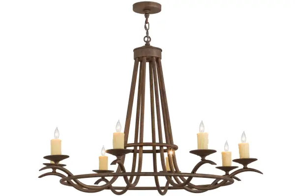 Add graceful detail to any interior decor with this well balanced lighting design that provides soft ambient illumination. Eight Ivory faux candlelights are perched on bobeches that are embraced by an elegant frame with a richly hued Cortez Gold finish. Custom crafted in our manufacturing facility in the USA, this chandelier is perfect for creating a welcoming environment in any space. Choose a custom color, style, size or lamping option to individualize the look that you need. Collection: Octavia Finish: Cortez Gold Glass: Coral,Chocolate,Beige,Gold Width: 48.00" Height: 38.00" Length: 48.00" Weight: 37.00 lb Number of Bulbs: 8 Maximum Wattage: 60.00 W Bulb Type: B10 Bulb Base: E12 Material: Steel Country of Origin: USA Safety Listing: Damp Safety Rating: Damp