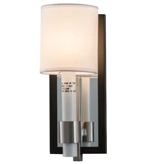 Taking elegance to an entirely new level; Alberta features a White paper shade that crowns a banded cylindrical lamp attached to a Crystal Idalight mirror backplate framed in Satin Nickel. This fixture is perfect for corridors and entryways in residential; hospitality and commercial interiors. Custom crafted in our manufacturing facility in Yorkville; NY; the sconce requires a minimum order of 100 pieces. - alternate view