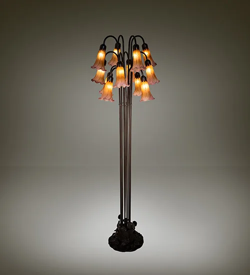 63" High Amber/Purple Tiffany Pond Lily 12 Light Floor Lamp
