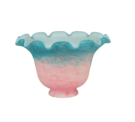 7" Wide Fluted Bell Pink and Teal Shade
