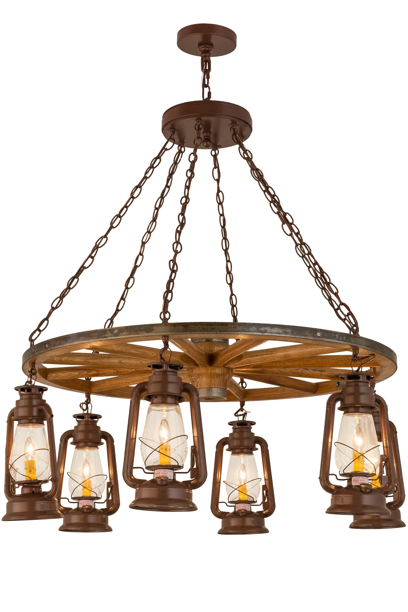 40"W Miners Lantern 6 LT Wagon Wheel Chandelier