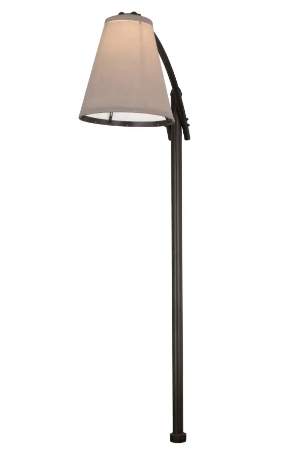 Designed with a round profile and a clean architectural look. This casually elegant patio lamp defines a sophisticated aesthetic. The fixture features a Silver Textrene outdoor rated fabric shade and is complemented with steel hardware in an Exterior Oil Rubbed Bronze finish. This floor lamp adjusts horizontally and vertically for various Outdoor lighting applications. Mounts directly to floor surface for stability. Handcrafted by highly skilled artisans in our 180;000 square foot manufacturing facility in Yorkville; New York. UL and cUL listed for dry; damp and wet locations.