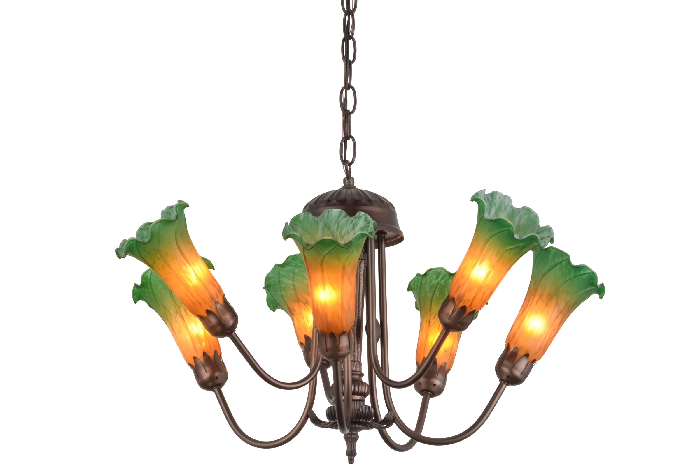 Amber/Green Seven Light Chandelier in Mahogany Bronze
