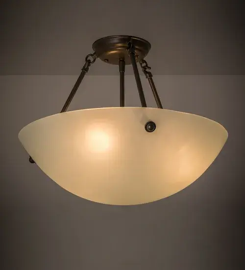 An appealing transitional styled ceiling fixture for residential; hospitality and commercial applications; the Cypola features a clean look with a Frosted Clear glass shade and complemented with hardware featured in a Timeless Bronze finish. Handcrafted in our Yorkville; NY manufacturing facility; the luminaire is available in custom sizes; styles; colors and dimmable energy efficient lamping options.