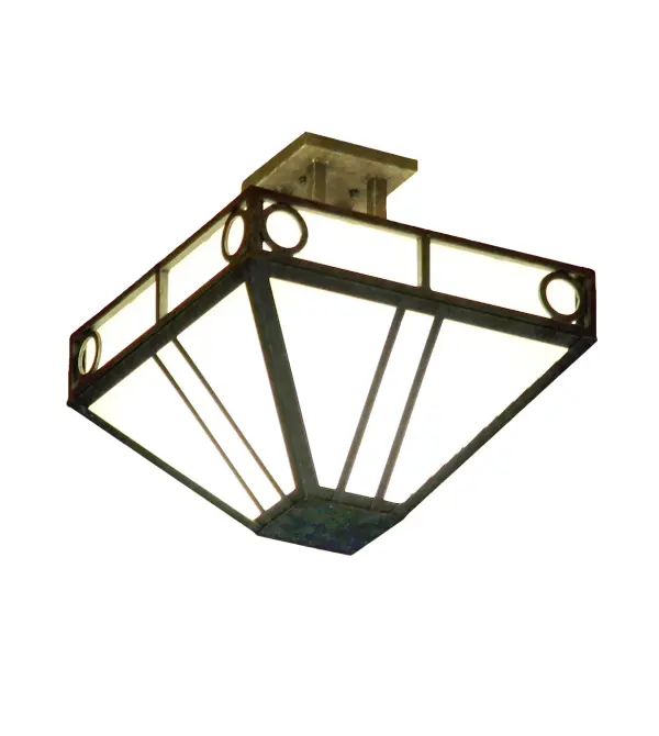 A stunning Contemporary combines both Art Deco and Mission styling. This ceiling fixture features an inverted Statuario Idalight shade highlighted with geometric decorative accents and hardware; which are featured in a Gilded Tobacco finish. This fixture is ideal for illuminating a dining or living area in residential and commercial spaces from Columbus; Georgia; to Montgomery; Alabama; to Fontana; California. The Mission Chic Semi-Flushmount is included in our American-made; American-designed; handcrafted Contemporary Lighting Collection and manufactured in Yorkville; NY. UL and cUL listed for dry and damp locations.