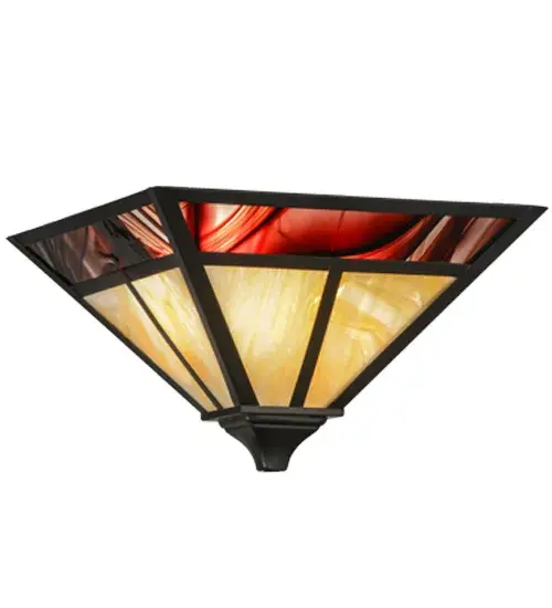 Stunning art glass inspired by the Arts & Crafts movement. The straight lines of this Mission design are featured on Beige Iridescent art glass crowned with Frosted Burgundy Baroque glass. Solid Brass hardware is finished in a handsome Craftsman Brown hue. The luxurious shade is handcrafted by highly skilled artisans in our 180;000 square foot manufacturing facility in Yorkville; New York. Custom sizes; styles; and finishes are available. The shade can be used with a lamp base; pendant or ceiling fixture hardware.