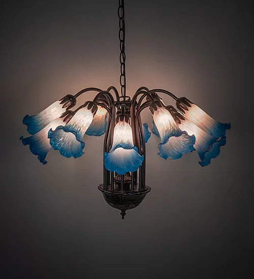 24" Wide Pink/Blue Tiffany Pond Lily 12 LT Chandelier