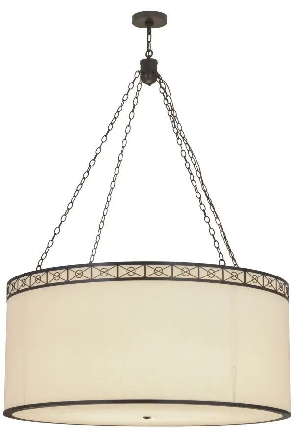 Designed with a curvaceous profile that fits into luxury homes; hotels and other commercial and hospitality locations. This stunning pendant defines a distinctive sophisticated aesthetic with a Circle X accent. The Natural Textrene shade is complemented with hardware featured in a Timeless Bronze finish and enhanced with a Statuario Idalight bottom diffuser. The overall height of this pendant ranges from 65 to 125 inches as the chain length can be easily adjusted in the field to accommodate your specific lighting application needs. Custom crafted by highly skilled artisans in our 180;000 square foot manufacturing facility in Yorkville; NY. UL and cUL listed for dry and damp locations however we do not recommend installing it in spaces that experience a large amount of moisture due to the fabric shade.
