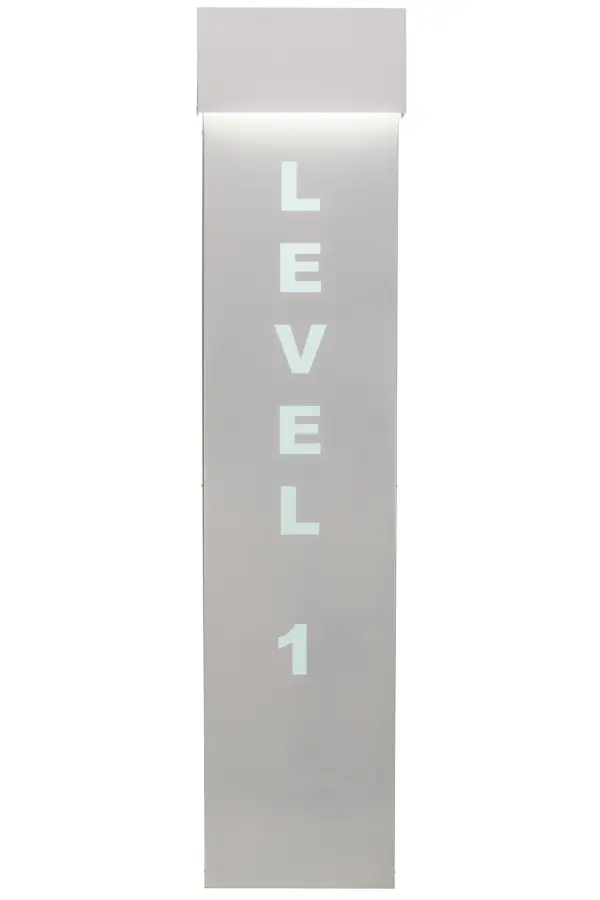 Designed as a clean functional luminaire for a multi-floor parking garage; the Level 1 wall sconce features a floor to ceiling size with an adjustable height reaching above 9 feet. This White powdercoat finished fixture illuminates with integral; energy saving LEDs that operate on a 277-volt system. This wall fixture is custom crafted in Upstate New York. Custom styles; colors; sizes and dimmable energy efficient lamping options such as LED are offered. The sconce is UL and cUL listed for dry and damp locations.