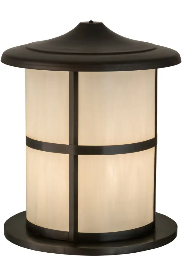 Custom crafted of Solid Brass; this Craftsman Signature cylindrical shaped lantern projects ambient light through White art glass. The frame and hardware are featured in a stunning Craftsman Brown finish. The fixture is handmade by Meyda artisans in our manufacturing facility in Yorkville; NY and ideal for outdoor and indoor applications. Custom designs; styles; sizes and dimmable energy-efficient lamping options are available.