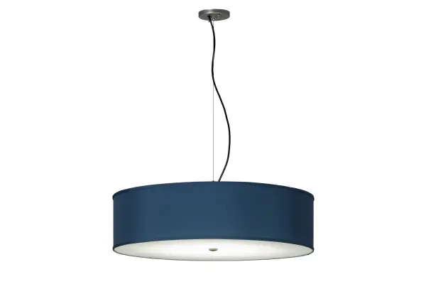 Defined by an appealing transitional look, a sophisticated Stone Blue Textrene shade is enhanced with a Statuario Idalight bottom diffuser. The shade is complemented with hardware featured in a Brushed Nickel finish. The pendant uses 24 watts of integrated LEDs for high quality light, energy efficiency, minimal maintenance and long lamp life with systems ranging from 90-305 volts. Custom crafted at our manufacturing facility in the USA, this pendant is available in custom designs, sizes, colors and energy efficient lamping. The fixture is UL and cUL listed for damp and dry locations. Collection: Cilindro Finish: Brushed Nickel Glass: Blue,White Width: 30.00" Height: 13.00" Length: 30.00" Weight: 25.00 lb Number of Bulbs: 2 Maximum Wattage: 72.00 W Bulb Type: STRIP Bulb Base: INTEGRAL Light Source: LED Color Temperature: 3000 K Material: Steel Country of Origin: USA Safety Listing: Damp Safety Rating: Damp LED