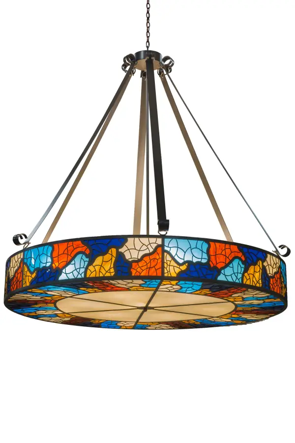 Like an artist creating a resplendent mosaic masterpiece; this pendant reveals a stunning collage crafted in hues of Sahara Taupe; Medium Blue; Sky Blue; Mica and Ambra Siena. This unique Idalight shade; which is complemented with a Timeless Bronze finish; is created by Meyda artisans in the USA. Custom sizes; styles and colors are available; as well as dimmable lamping options. The fixture is UL and cUL listed for damp and dry locations.