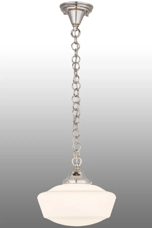 Every Meyda Tiffany item is a unique handcrafted work of art. Natural variations in the wide array of materials that we use to create each Meyda product make every item a masterpiece of its own. Photographs are a general representation of the product. Colors and designs will vary. Collection: Revival Finish: Polished Nickel Glass: White Opal Glass Width: 12.00" Height: 17.00" Length: 12.00" Weight: 8.00 lb Number of Bulbs: 1 Maximum Wattage: 60.00 W Bulb Type: A19 Bulb Base: E26 Material: Metal Country of Origin: USA Safety Listing: Damp Safety Rating: Damp