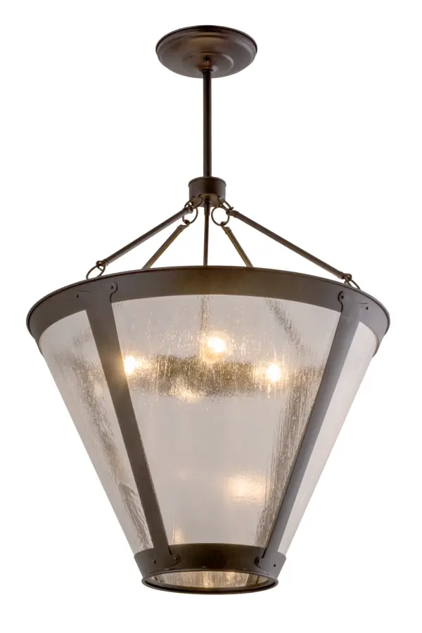 In the tradition of American master craftsman Dirk Van Erp; this appealing hand finished Black Textured frame glows with the stunning Clear Seeded art glass within. This handsome pendant was created by the hands of Meyda Craftsman at its manufacturing facility in Upstate New York in the USA. Custom sizes; styles and colors are available; as well as dimmable; energy efficient lamping options.