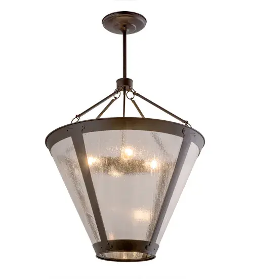 In the tradition of American master craftsman Dirk Van Erp; this appealing hand finished Black Textured frame glows with the stunning Clear Seeded art glass within. This handsome pendant was created by the hands of Meyda Craftsman at its manufacturing facility in Upstate New York in the USA. Custom sizes; styles and colors are available; as well as dimmable; energy efficient lamping options. - alternate view