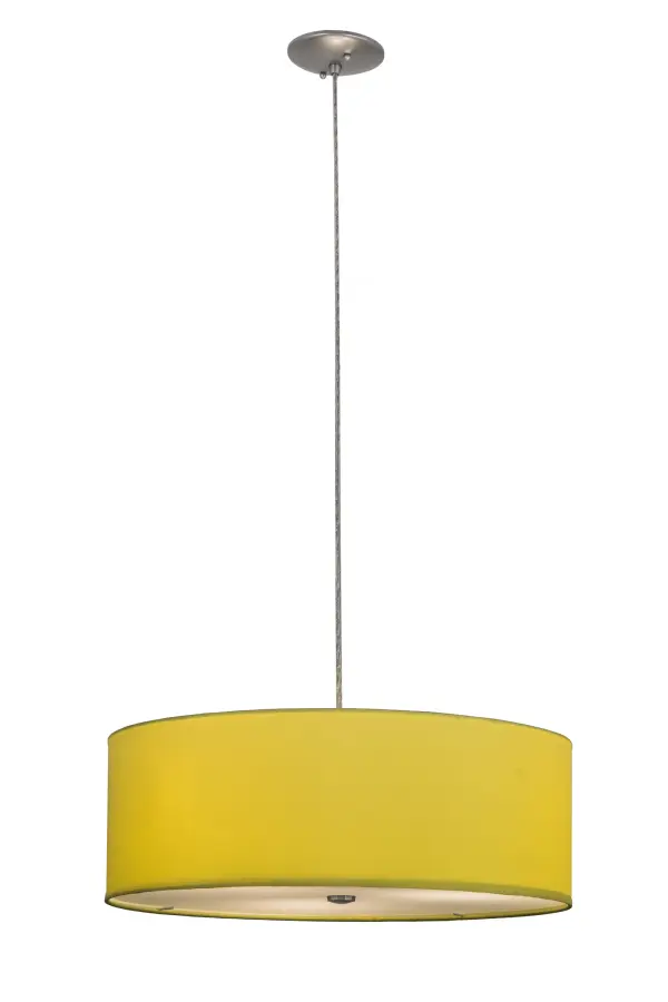 This stylish pendant is designed with a Yellow Textrene shade; which is complemented with a Statuario Idalight bottom diffuser and Sparkle Silver finished hardware. The pendant is ideal for illuminating fun interiors in a home; resort or theme park and will complement any space or decor. The fixture is handcrafted by highly skilled artisans in our manufacturing facility in the USA. Custom colors; styles and sizes are available. Energy efficient lamping options are offered. The pendant is UL and cUL listed for damp and dry locations.