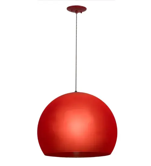 A fun, contemporary curved orb is featured in Transparent and Frosted Red Idalight and enhanced with hardware in a Red and Sparkle Silver Finish. Ideal for foyers, lobbies, conferences and other spaces in residential and commercial environments, this pendant is handcrafted by Meyda artisans in our manufacturing facilities in Yorkville, New York. This pendant illuminates with energy efficient compact fluorescent lamping (CFL). Custom colors, styles and sizes available. The fixture is UL and cUL listed for damp and dry locations. Collection: Bola Finish: Timeless Bronze Glass: Red Width: 20.00" Height: 18.00" Length: 20.00" Weight: 4.00 lb Number of Bulbs: 1 Maximum Wattage: 32.00 W Bulb Type: T3COIL Bulb Base: E26 Light Source: CFL Material: Steel Country of Origin: USA Safety Listing: Damp Safety Rating: Damp - alternate view