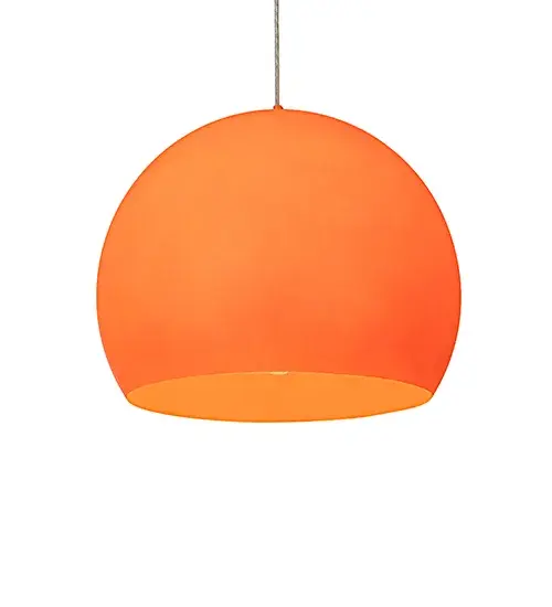 A fun; contemporary curved orb is featured in Transparent and Frosted Orange Idalight and enhanced with hardware in an Orange and Sparkle Silver Finish. Ideal for foyers; lobbies; conferences and other spaces in residential and commercial environments; this pendant is handcrafted by Meyda artisans in our manufacturing facilities in Yorkville; New York. This pendant illuminates with energy efficient compact fluorescent lamping (CFL). Custom colors; styles and sizes are available. The fixture is UL and cUL listed for damp and dry locations. - alternate view
