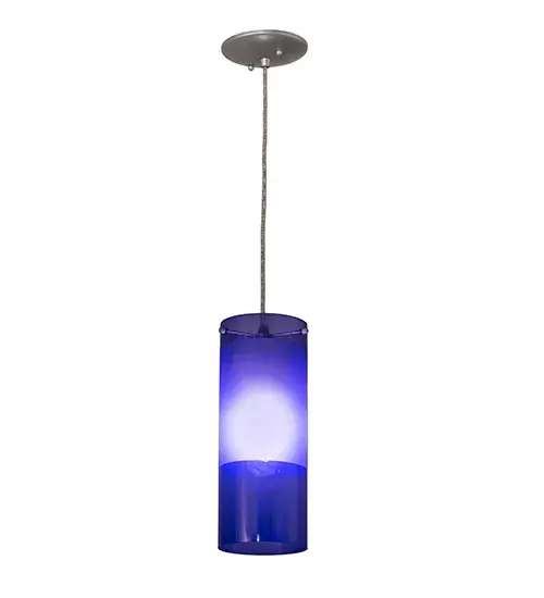 Ideal for illuminating fun interiors in a home, resort or theme park, this cool mini pendant is designed with Transparent and Frosted Blue Idalight, which is enhanced with hardware featured in a Sparkle Silver finish. Install in groups to illuminate islands, counters, bars or tables in a variety of residential and commercial settings. The fixture will complement any space or decor and is handcrafted by Meyda artisans in our manufacturing facility in the USA.Custom colors, styles, sizes and dimmable energy efficient lamping options are offered. The pendant is UL and cUL listed for damp and dry locations. Collection: Cilindro Finish: Sparkle Silver Glass: Blue Width: 5.50" Height: 15.00" Length: 5.50" Weight: 2.50 lb Number of Bulbs: 1 Maximum Wattage: 9.00 W Bulb Type: A19 Bulb Base: E26 Light Source: LED Material: Steel Country of Origin: USA Safety Listing: Damp Safety Rating: Damp LED - alternate view